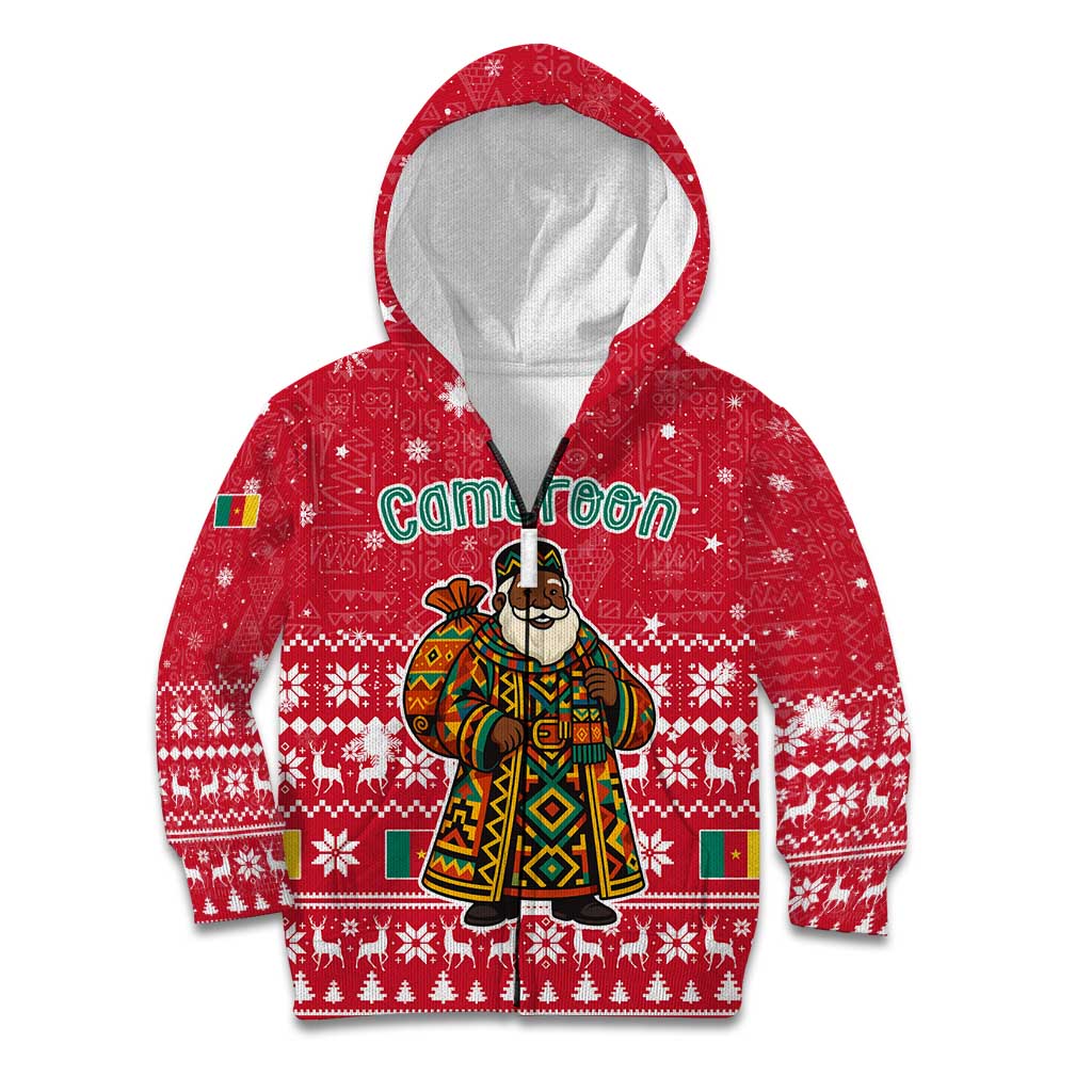 Cameroon Christmas Kid Hoodie with Red Snowflake Pattern Traditional Santa and Map Motif - Wonder Print Shop