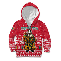 Cameroon Christmas Kid Hoodie with Red Snowflake Pattern Traditional Santa and Map Motif - Wonder Print Shop