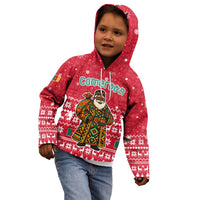 Cameroon Christmas Kid Hoodie with Red Snowflake Pattern Traditional Santa and Map Motif - Wonder Print Shop