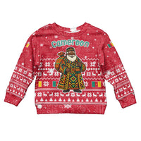 Cameroon Christmas Kid Ugly Christmas Sweater with Red Snowflake Pattern Traditional Santa and Map Motif - Wonder Print Shop