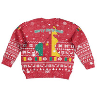 Cameroon Christmas Kid Ugly Christmas Sweater with Red Snowflake Pattern Traditional Santa and Map Motif - Wonder Print Shop