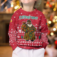 Cameroon Christmas Kid Ugly Christmas Sweater with Red Snowflake Pattern Traditional Santa and Map Motif - Wonder Print Shop