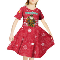Cameroon Christmas Kid Short Sleeve Dress with Red Snowflake Pattern Traditional Santa and Map Motif - Wonder Print Shop