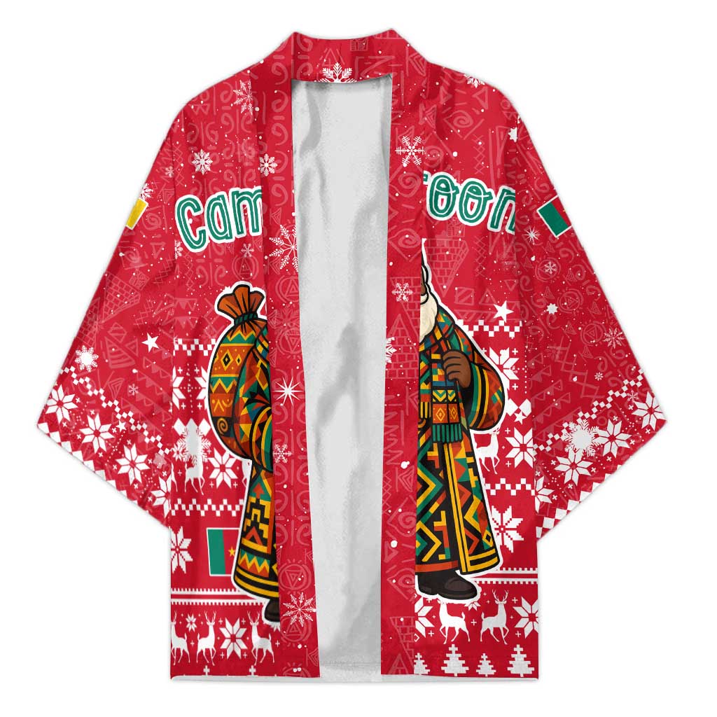 Cameroon Christmas Kimono with Red Snowflake Pattern Traditional Santa and Map Motif - Wonder Print Shop