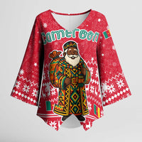 Cameroon Christmas Kimono Sleeve Blouse with Red Snowflake Pattern Traditional Santa and Map Motif - Wonder Print Shop