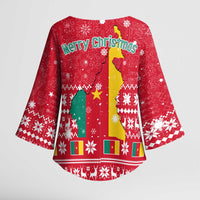 Cameroon Christmas Kimono Sleeve Blouse with Red Snowflake Pattern Traditional Santa and Map Motif - Wonder Print Shop