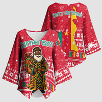 Cameroon Christmas Kimono Sleeve Blouse with Red Snowflake Pattern Traditional Santa and Map Motif - Wonder Print Shop