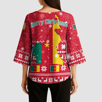 Cameroon Christmas Kimono Sleeve Blouse with Red Snowflake Pattern Traditional Santa and Map Motif - Wonder Print Shop