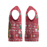 Cameroon Christmas Knitted V-Neck Vest with Red Snowflake Pattern Traditional Santa and Map Motif - Wonder Print Shop