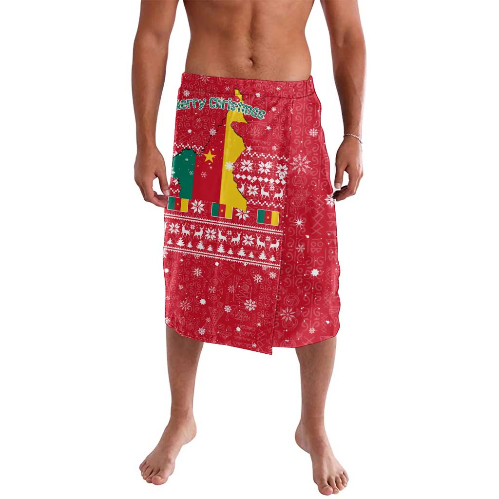 Cameroon Christmas Lavalava with Red Snowflake Pattern Traditional Santa and Map Motif - Wonder Print Shop