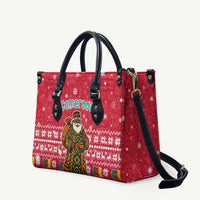Cameroon Christmas Leather Bag with Red Snowflake Pattern Traditional Santa and Map Motif - Wonder Print Shop