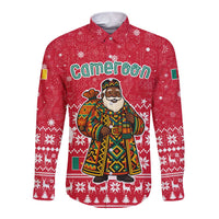 Cameroon Christmas Long Sleeve Button Shirt with Red Snowflake Pattern Traditional Santa and Map Motif - Wonder Print Shop
