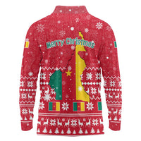 Cameroon Christmas Long Sleeve Polo Shirt with Red Snowflake Pattern Traditional Santa and Map Motif - Wonder Print Shop
