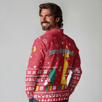 Cameroon Christmas Long Sleeve Polo Shirt with Red Snowflake Pattern Traditional Santa and Map Motif - Wonder Print Shop