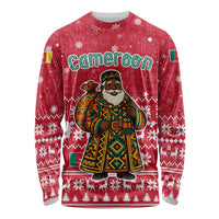 Cameroon Christmas Long Sleeve Shirt with Red Snowflake Pattern Traditional Santa and Map Motif - Wonder Print Shop