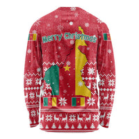 Cameroon Christmas Long Sleeve Shirt with Red Snowflake Pattern Traditional Santa and Map Motif - Wonder Print Shop