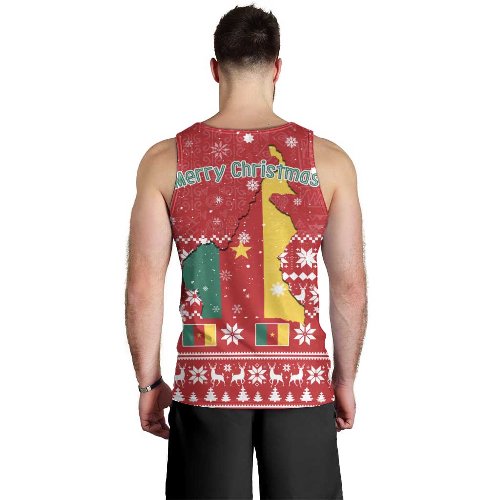 Cameroon Christmas Men Tank Top with Red Snowflake Pattern Traditional Santa and Map Motif - Wonder Print Shop