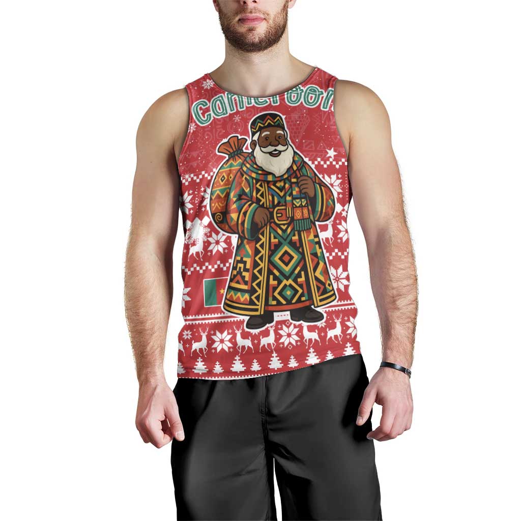 Cameroon Christmas Men Tank Top with Red Snowflake Pattern Traditional Santa and Map Motif - Wonder Print Shop