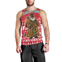 Cameroon Christmas Men Tank Top with Red Snowflake Pattern Traditional Santa and Map Motif - Wonder Print Shop