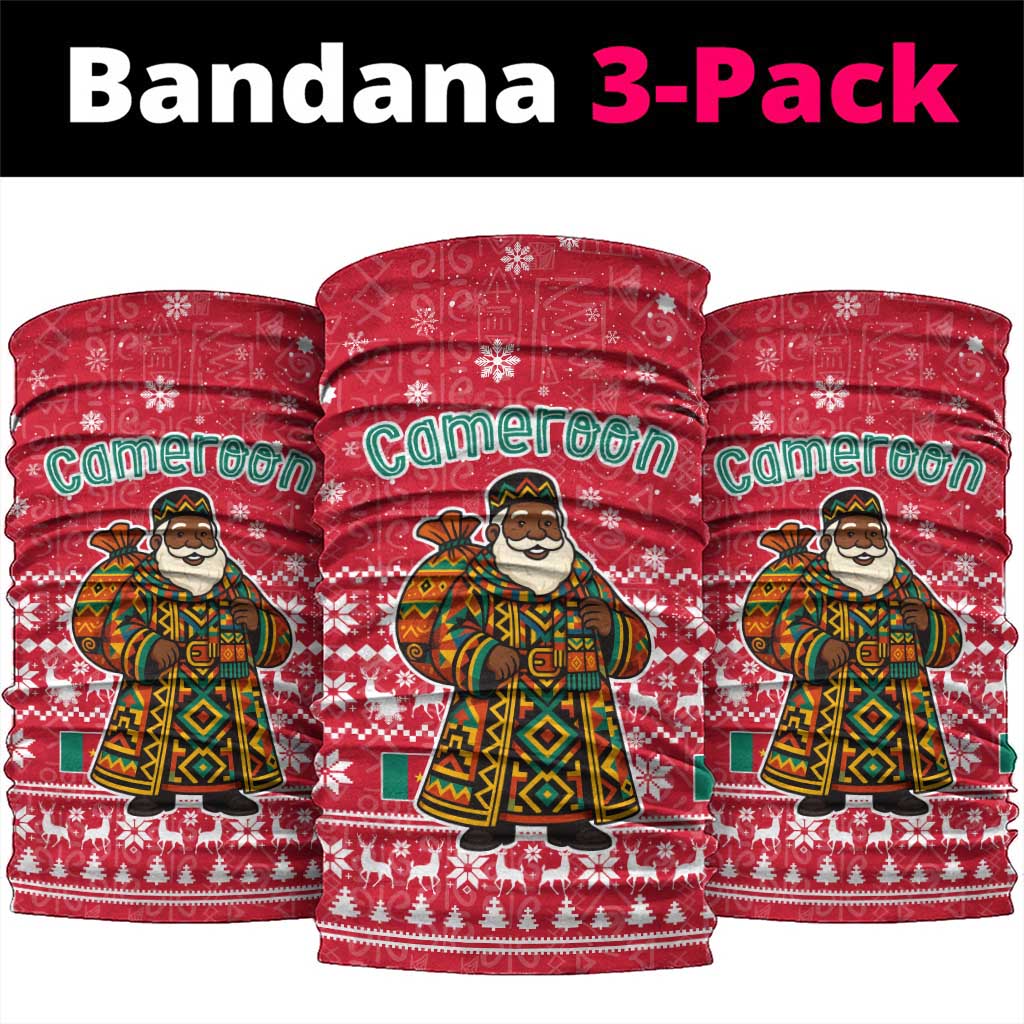 Cameroon Christmas Neck Gaiter with Red Snowflake Pattern Traditional Santa and Map Motif - Wonder Print Shop