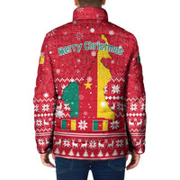 Cameroon Christmas Padded Jacket with Red Snowflake Pattern Traditional Santa and Map Motif - Wonder Print Shop