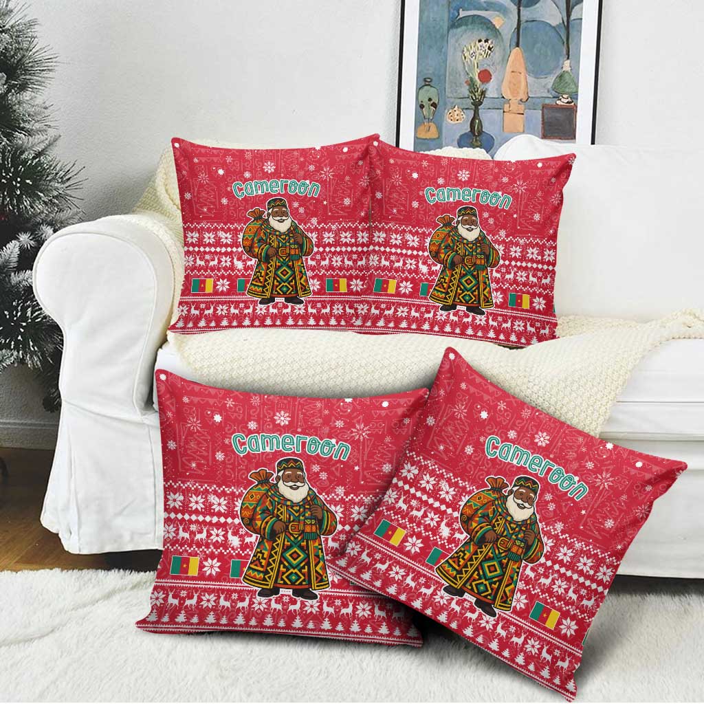 Cameroon Christmas Pillow Cover with Red Snowflake Pattern Traditional Santa and Map Motif - Wonder Print Shop