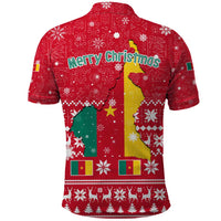 Cameroon Christmas Polo Shirt with Red Snowflake Pattern Traditional Santa and Map Motif - Wonder Print Shop