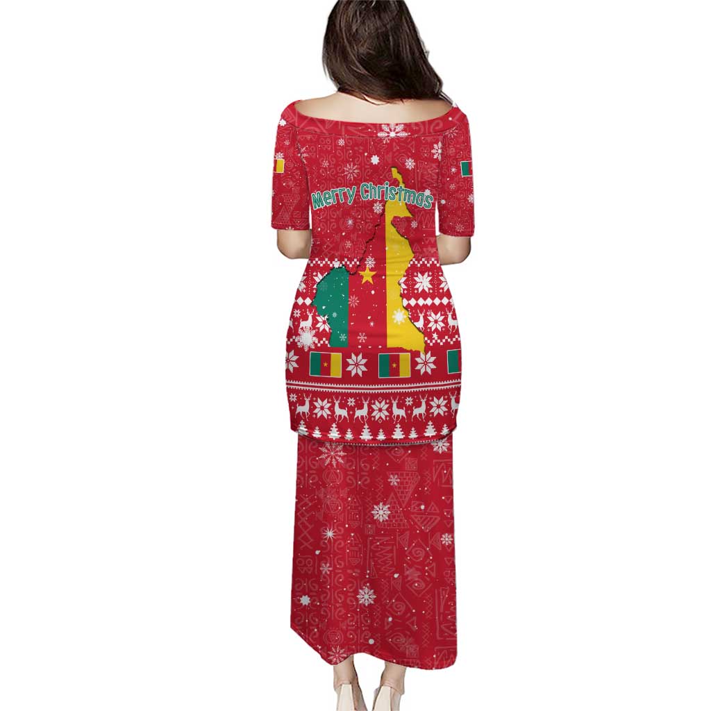Cameroon Christmas Puletasi with Red Snowflake Pattern Traditional Santa and Map Motif - Wonder Print Shop