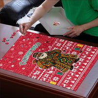 Cameroon Christmas Puzzle with Red Snowflake Pattern Traditional Santa and Map Motif - Wonder Print Shop