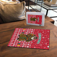 Cameroon Christmas Puzzle with Red Snowflake Pattern Traditional Santa and Map Motif - Wonder Print Shop