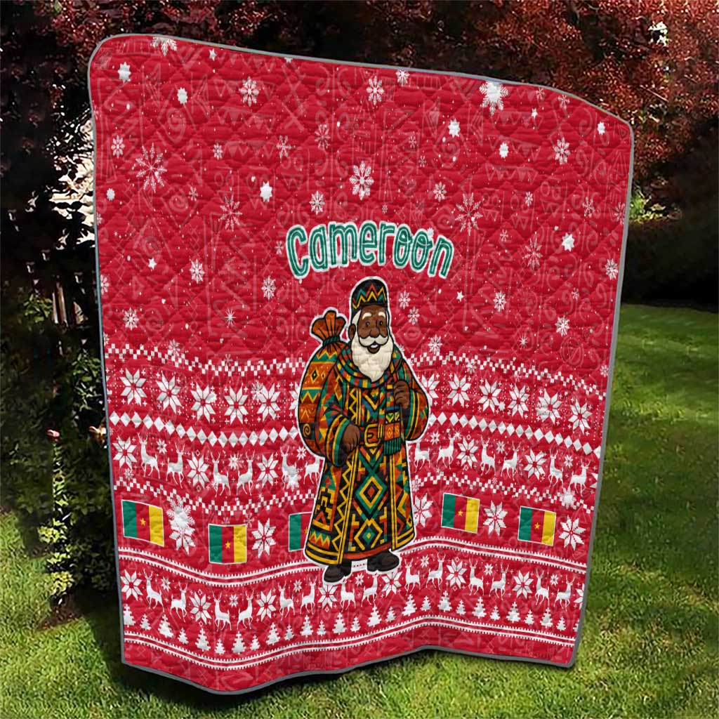 Cameroon Christmas Quilt with Red Snowflake Pattern Traditional Santa and Map Motif - Wonder Print Shop