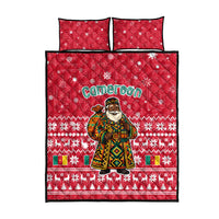 Cameroon Christmas Quilt Bed Set with Red Snowflake Pattern Traditional Santa and Map Motif - Wonder Print Shop