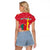 Cameroon Christmas Raglan Cropped T Shirt with Red Snowflake Pattern Traditional Santa and Map Motif - Wonder Print Shop