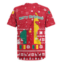 Cameroon Christmas Rugby Jersey with Red Snowflake Pattern Traditional Santa and Map Motif - Wonder Print Shop