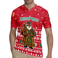Cameroon Christmas Rugby Jersey with Red Snowflake Pattern Traditional Santa and Map Motif - Wonder Print Shop
