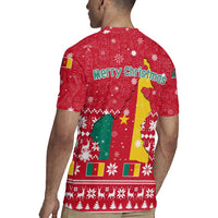 Cameroon Christmas Rugby Jersey with Red Snowflake Pattern Traditional Santa and Map Motif - Wonder Print Shop