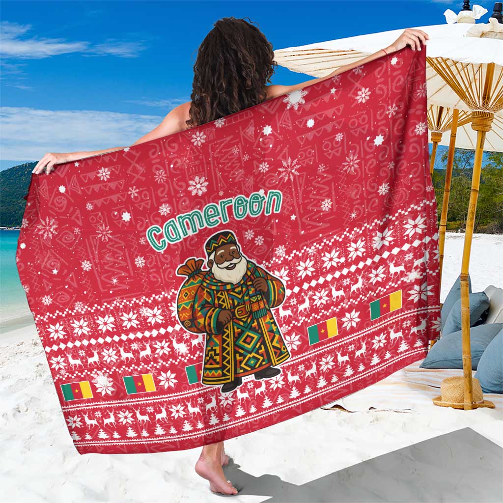 Cameroon Christmas Sarong with Red Snowflake Pattern Traditional Santa and Map Motif - Wonder Print Shop