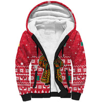 Cameroon Christmas Sherpa Hoodie with Red Snowflake Pattern Traditional Santa and Map Motif - Wonder Print Shop