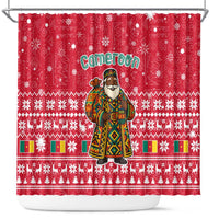 Cameroon Christmas Shower Curtain with Red Snowflake Pattern Traditional Santa and Map Motif - Wonder Print Shop