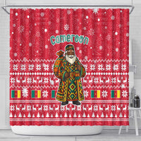 Cameroon Christmas Shower Curtain with Red Snowflake Pattern Traditional Santa and Map Motif - Wonder Print Shop