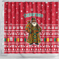 Cameroon Christmas Shower Curtain with Red Snowflake Pattern Traditional Santa and Map Motif - Wonder Print Shop