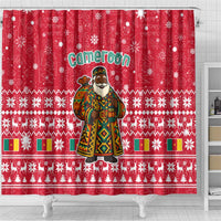 Cameroon Christmas Shower Curtain with Red Snowflake Pattern Traditional Santa and Map Motif - Wonder Print Shop