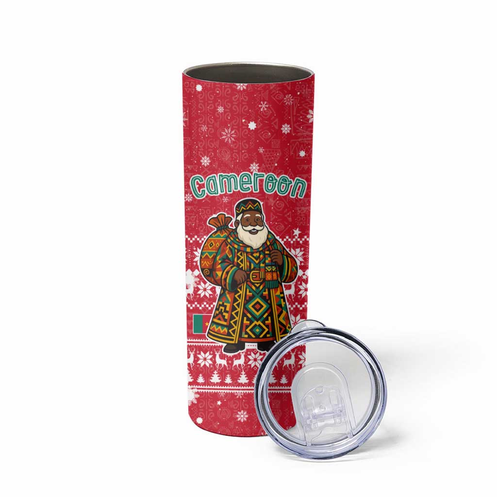 Cameroon Christmas Skinny Tumbler with Red Snowflake Pattern Traditional Santa and Map Motif - Wonder Print Shop