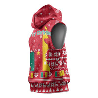 Cameroon Christmas Sleeveless Hoodie with Red Snowflake Pattern Traditional Santa and Map Motif - Wonder Print Shop