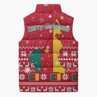 Cameroon Christmas Sleeveless Puffer Jacket with Red Snowflake Pattern Traditional Santa and Map Motif - Wonder Print Shop