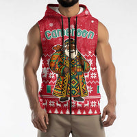 Cameroon Christmas Sleeveless Zip Hoodie with Red Snowflake Pattern Traditional Santa and Map Motif - Wonder Print Shop