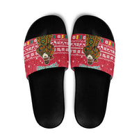 Cameroon Christmas Slide Sandals with Red Snowflake Pattern Traditional Santa and Map Motif - Wonder Print Shop