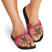 Cameroon Christmas Slide Sandals with Red Snowflake Pattern Traditional Santa and Map Motif - Wonder Print Shop