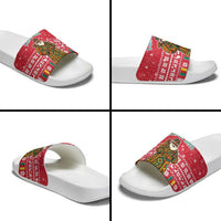 Cameroon Christmas Slide Sandals with Red Snowflake Pattern Traditional Santa and Map Motif - Wonder Print Shop