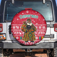 Cameroon Christmas Spare Tire Cover with Red Snowflake Pattern Traditional Santa and Map Motif - Wonder Print Shop